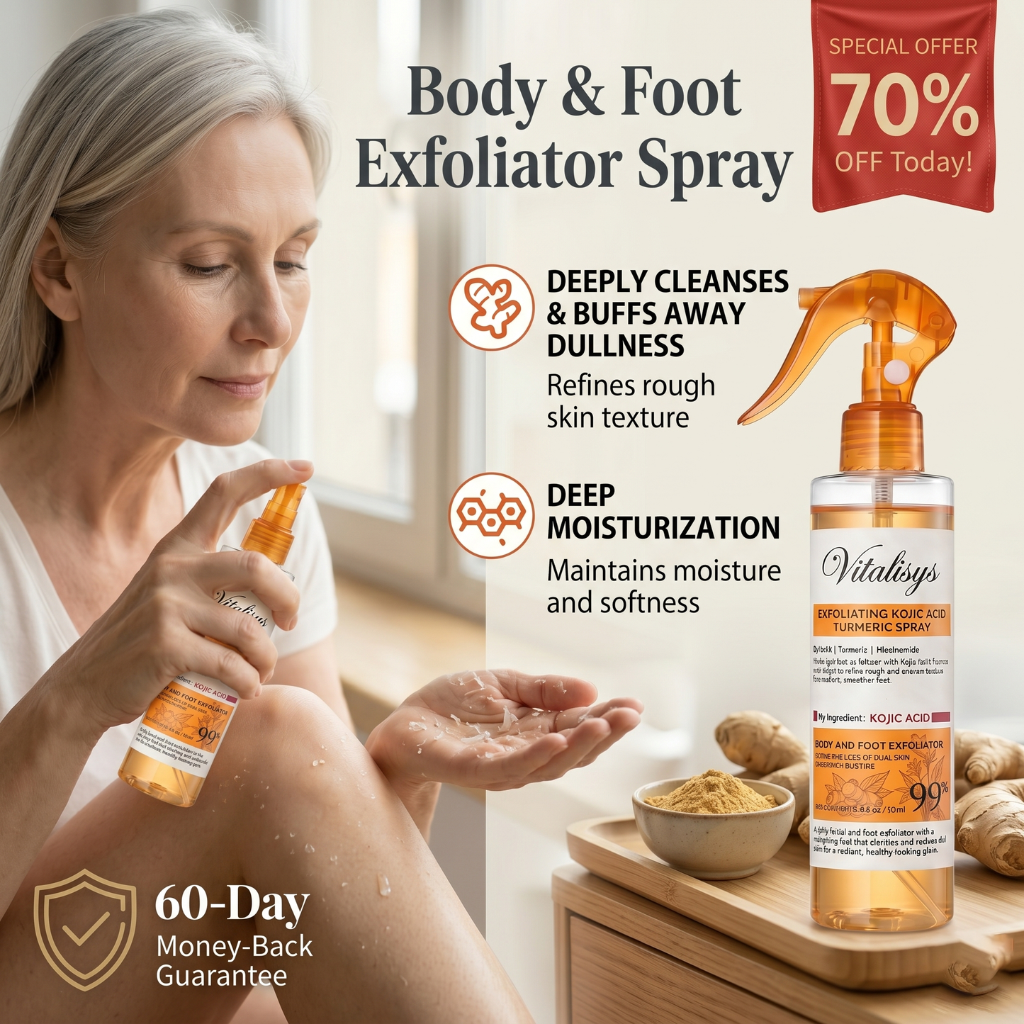 ✅Official Store | 𝓥𝒊𝒕𝙖𝙡𝒊𝙨𝙮𝙨 Keratin Care Kojic Acid Turmeric spray | Mild exfoliation spray, making the skin smoother, brighter and whiter | Suitable for all skin types of keratin care